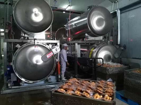 Wateronderdompeling Retort Machine voor zak vlees kippenvoedsel sterilisatie 1100 * 1200 * 1500MM Grootte