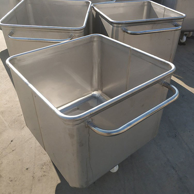 Stil rubberen wiel draaiende stijl roestvrij staal vlees dump buggy voor de vleesverwerking